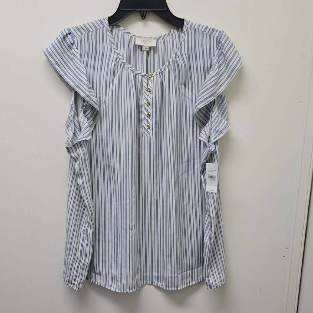 LOFT Blue and White Striped Blouse